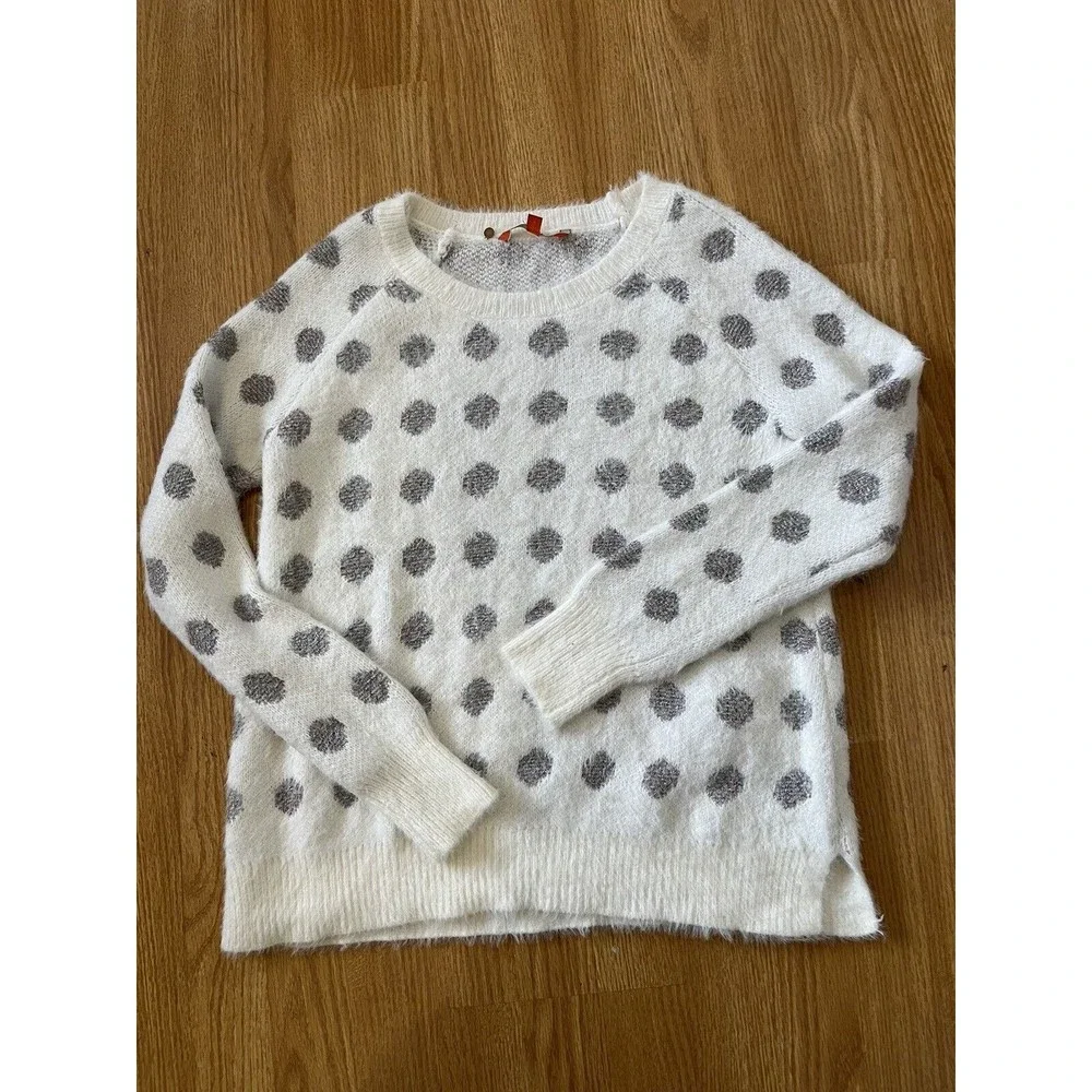 Modcloth White with Metallic Multicolored Polka Dot Fuzzy Sweater Size S…